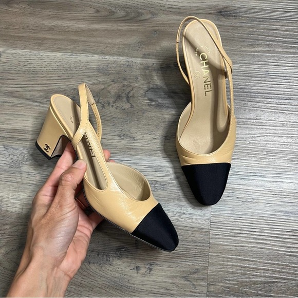 Chanel Cap Toe Slingback Pumps Heels size 36.5 - Picture 3 of 16